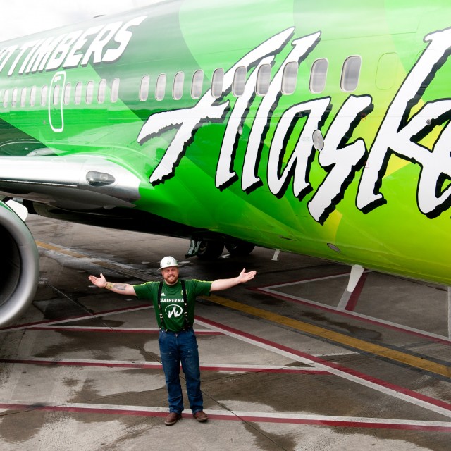 Alaska Airlines Timbers livery with a Timber. Photo by Alaska.