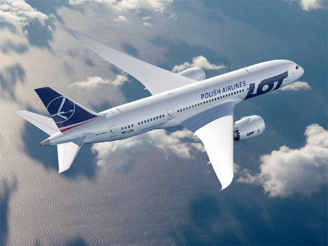 LOTsml LOT's new livery to debut on the Boeing 787 Dreamliner. Photo courtesy of Boeing and LOT. Click for larger.