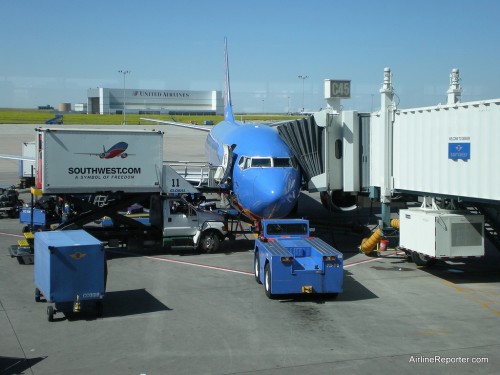 Southwest Airlines Boeing 737 sitting at Denver International Airport, waiting to take me to Tampa.