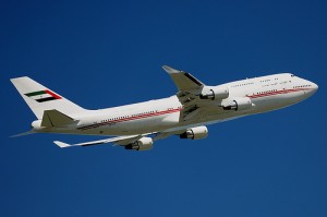 Private Boeing 747-400 that unwanted hitch hiker got a ride on. A6-HRM