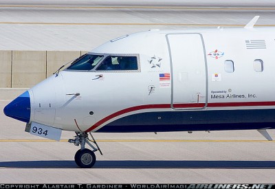 US Airways CRJ-900 with United Airlines nose, operated by Mesa Airlines