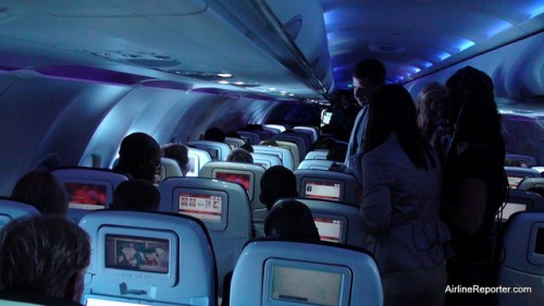 Party time! People up in the aisle during the flight! I love the VA lighting.