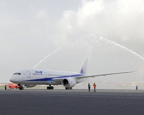 TOKYO, July 4, 2011 — The Boeing 787 debuted in Asia on July 3 with a landing at Haneda Airport in Tokyo at 6:21 a.m. (local time). Over the coming days, Boeing and ANA will conduct an important validation of their readiness for the 787 Dreamliner"s entry into service. Photo by Boeing.