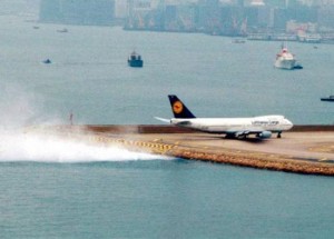 All that wasted energy from a Lufthansa Cargo Boeing 747 taking off in Hong Kong