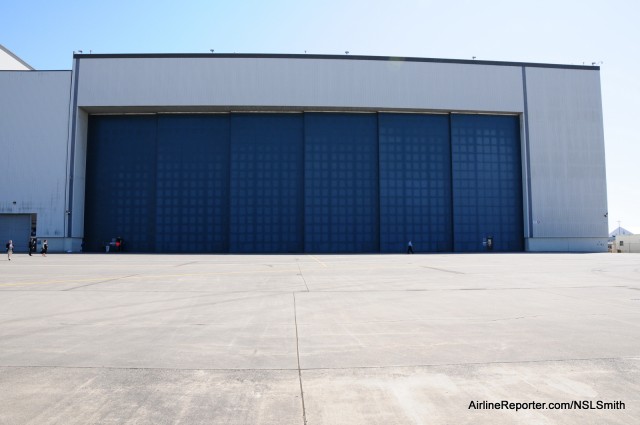 No curtains needed. This is a Boeing paint hangar located at Paine Field and where the first ANA 787 Dreamliner was painted.