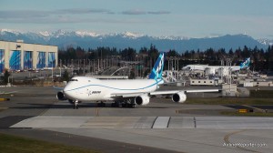 The first Boeing 747-8 completes taxi tests at Paine Field