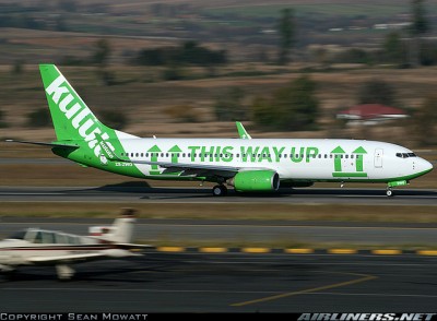Kulula Airline's This Way Up livery on a Boeing Boeing 737-800 (ZS-ZWO)