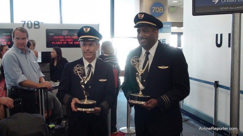 Two United Airlines pilots welcome the Emmys to LAX