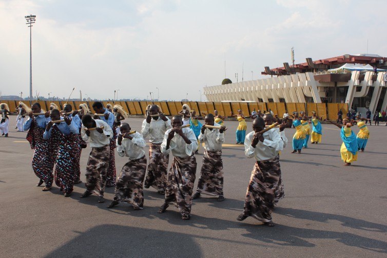 Rwandian dancers greet us after landing in Kigali with RwandAir's first Boeing 737-800. Click for larger.