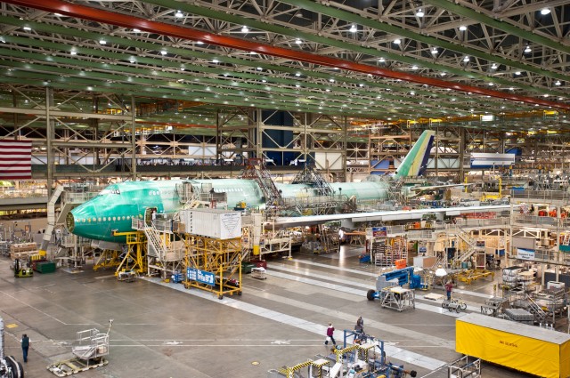 Lufthansa's Boeing 747-8 Intercontinental inside the Boeing Factory.