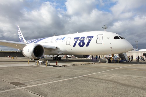 ANA's second aircraft JA802A on the tarmac at Paine Field.