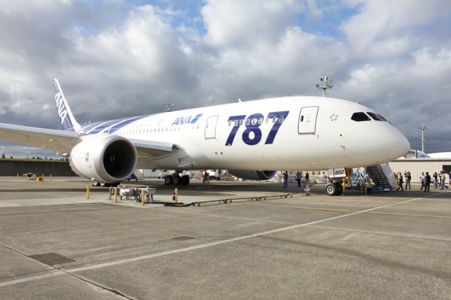 ANA's second aircraft JA802A on the tarmac at Paine Field. 
