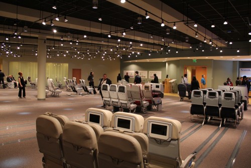 The seat room. Where there are a lot of airline seats to test out.