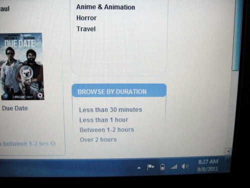 You can select by length of movie on American's new in-flight entertainment option. Click for larger.