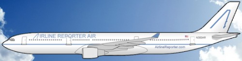 A special AirlineReporter.com livery I made on an Airbus A330 for an online airline game. Yes, I am a huge nerd.