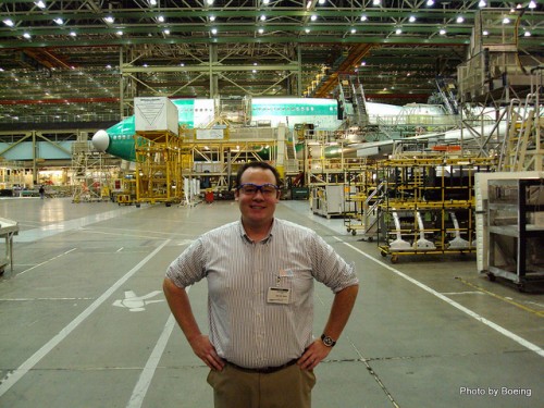 That's me in front of my new favorite plane, the Boeing 747-8 Intercontinental at the Boeing Factory. Click for larger.