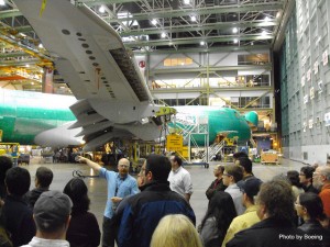 Getting close and personal to a new Boeing 747-8 Freighter on the Boeing factory floor.