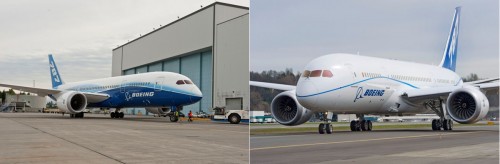 On the left is ZA003 in the old livery and to the left is ZA003 in the new. But why? Both photos from Boeing.