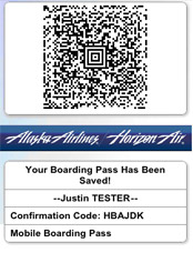 Example of an Alaska Airlines boarding pass on a mobile phone. Photo from AlaskaAir