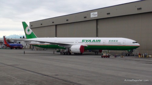 Eva Air Boeing 777-300ER B-16717 sitting outside ATS to get ready for delivery.