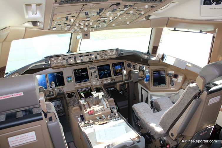 The flight deck of the Boeing 777-300ER.