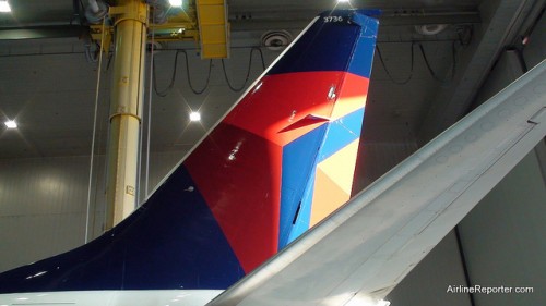 Tail of a Delta Air Lines plane.