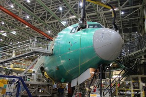 1000-767a Boeing's 1000th 767 (JA622A) that is in the final assembly stage in the Boeing Factory.