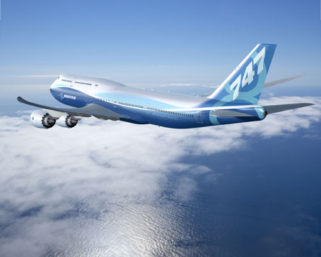 Mock up of the Boeing 747-8I in full Boeing livery. Photo by Boeing.