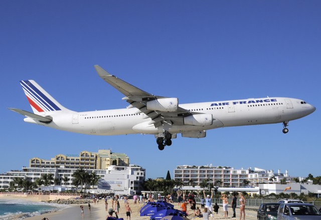 Air France Airbus A340-300 landing at the iconic Saint Maarten. Photo by Jordi Grife..