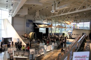 ANZbehind2 The Future of Flight's Gallery was closed off for the delivery celebration. Where you see the projector screen were the large doors that opened to reveal the new 777-300ER (click for larger).