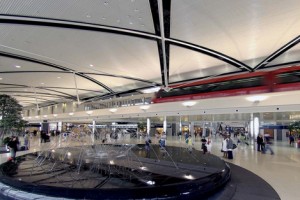 The tram wizzes by at Detroit's airport. Photo from DTW.