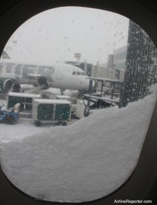 Before we left the gate at DIA the whole window ended up being blocked with snow. Kind of cool and kind of lame.