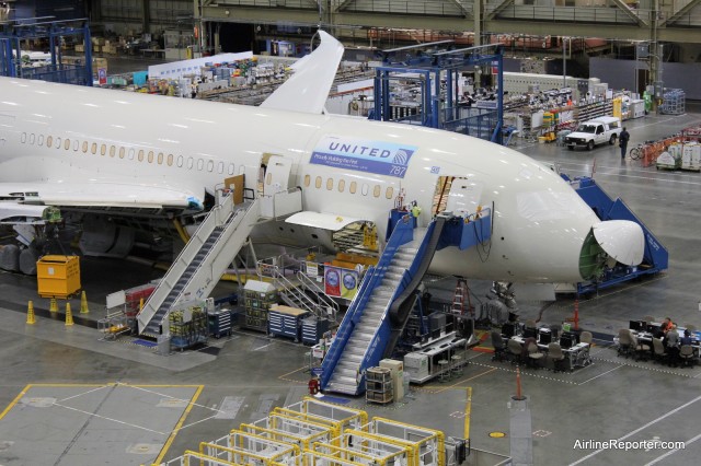 United Airline's first Boeing 787 Dreamliner (line number 45) on the factory florr on September 25, 2011. 
