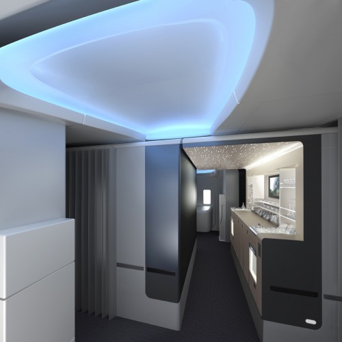 The look of the interior will look more like the 787 versus older 777s. Image from American.