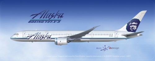 This is a mock up of a larger version of what possibly the new 737 could look like in Alaska Airlines livery. Can you spot the differences?