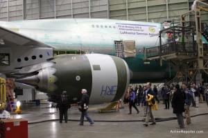 This is the first Boeing 747-8 Intercontinental that will carry paying passengers. The plane will be going to Lufthansa.