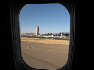 The tower at Tucson's Airport on Alaska Airlines Boeing 737-900