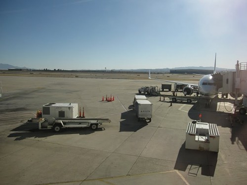 The Alaska Airlines Boeing 737-900 waits in Tuscon for us to board.