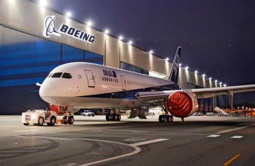 Boeing 787 Dreamliner in ANA livery at Everett Field. Photo by Boeing.