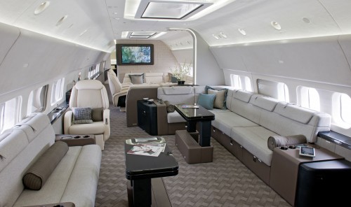 Not too shabby. The interior of 737 BBJ. Hi-Res Image: click for larger. Photo by Boeing.