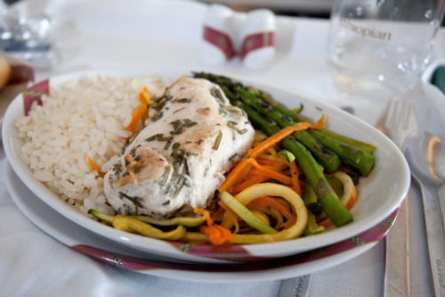 Tasty lunch service on the Ethiopian flight.