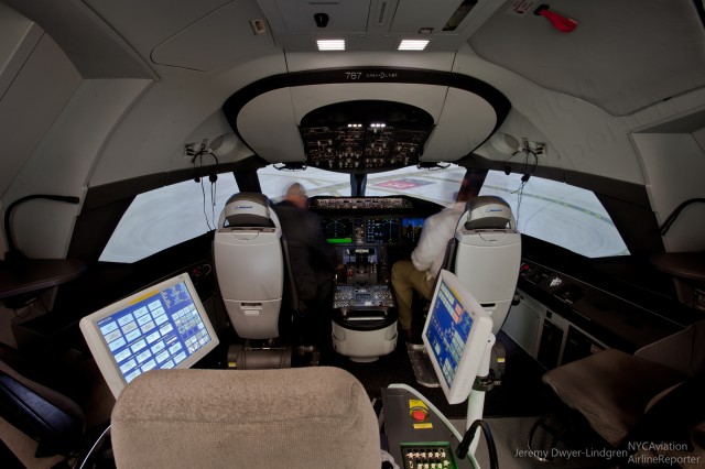 Inside the Boeing 787 flight simulator. Photo by Jeremy Dwyer-Lindgren / NYCAviation.com. 