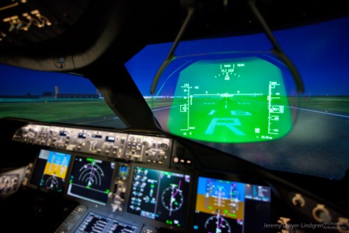 A view of the HUD (heads up display) while sitting at Seattle-Tacoma International Airport. Photo by Jeremy Dwyer-Lindgren / NYCAviation.com.