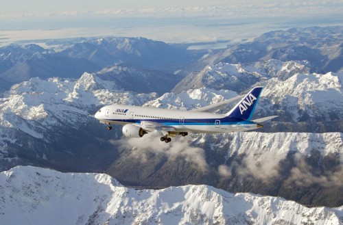 Boeing 787 Dreamliner ZA002 flying high with ANA livery. Photo by Boeing.