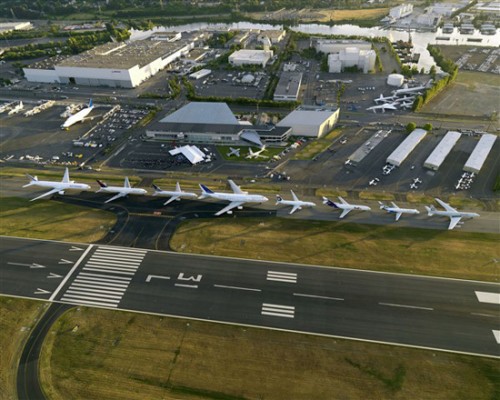 Boeing lined up one of each of their airliner models at Boeing Field.