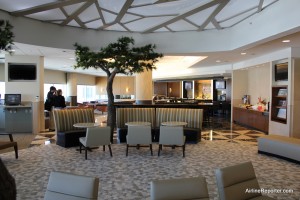 The atmosphere inside the Admirals Club at SFO really feels like the city. I especially love the trees.