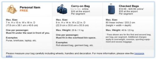 From Allegiant, this shows how much your bags will cost on upcoming flights.