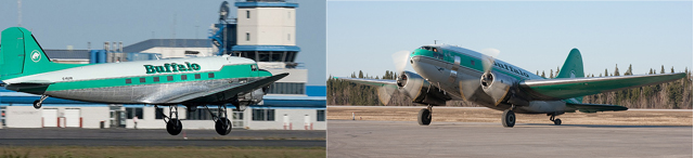 That is a Buffalo Airways DC-3 on the left and C-46 on the right. Both rock!