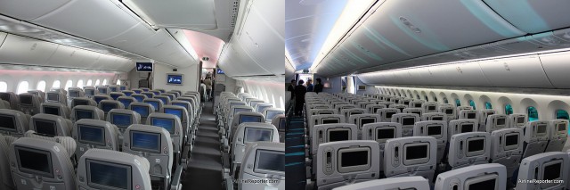 Even though my favorite color is blue, overall, I like the atmosphere of JAL's 787 cabin (on the left) versus ANA's. 