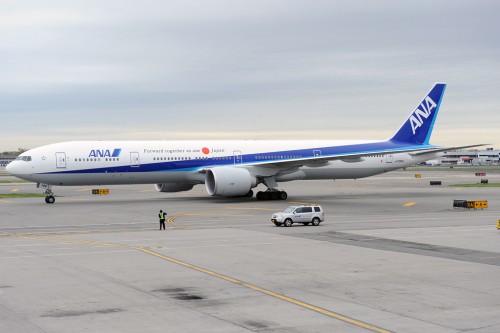 ANA Boeing 777-300ER (JA786A) with special Japan Relief livery at JFK. Manny Gonzalez / NYCAviation